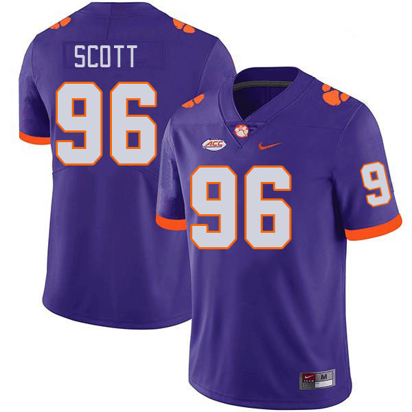 Men #96 Jaheim Scott Clemson Tigers College Football Jerseys Stitched-Purple